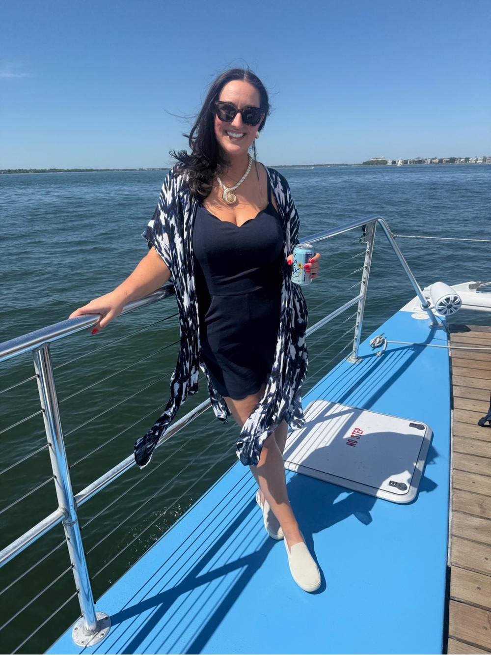 Women’s Scallop Trim navy Blue Romper